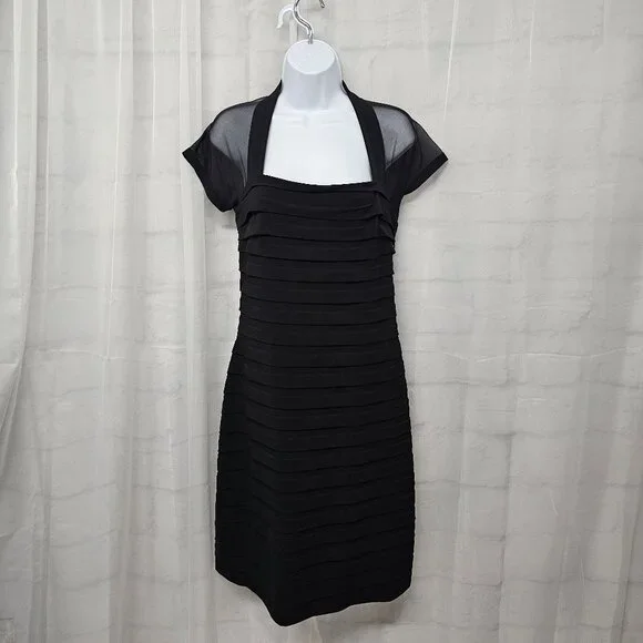 Maggy London Black Sheer Mesh Pleated Cocktail Dress Party Bodycon 8 - Picture 12 of 12